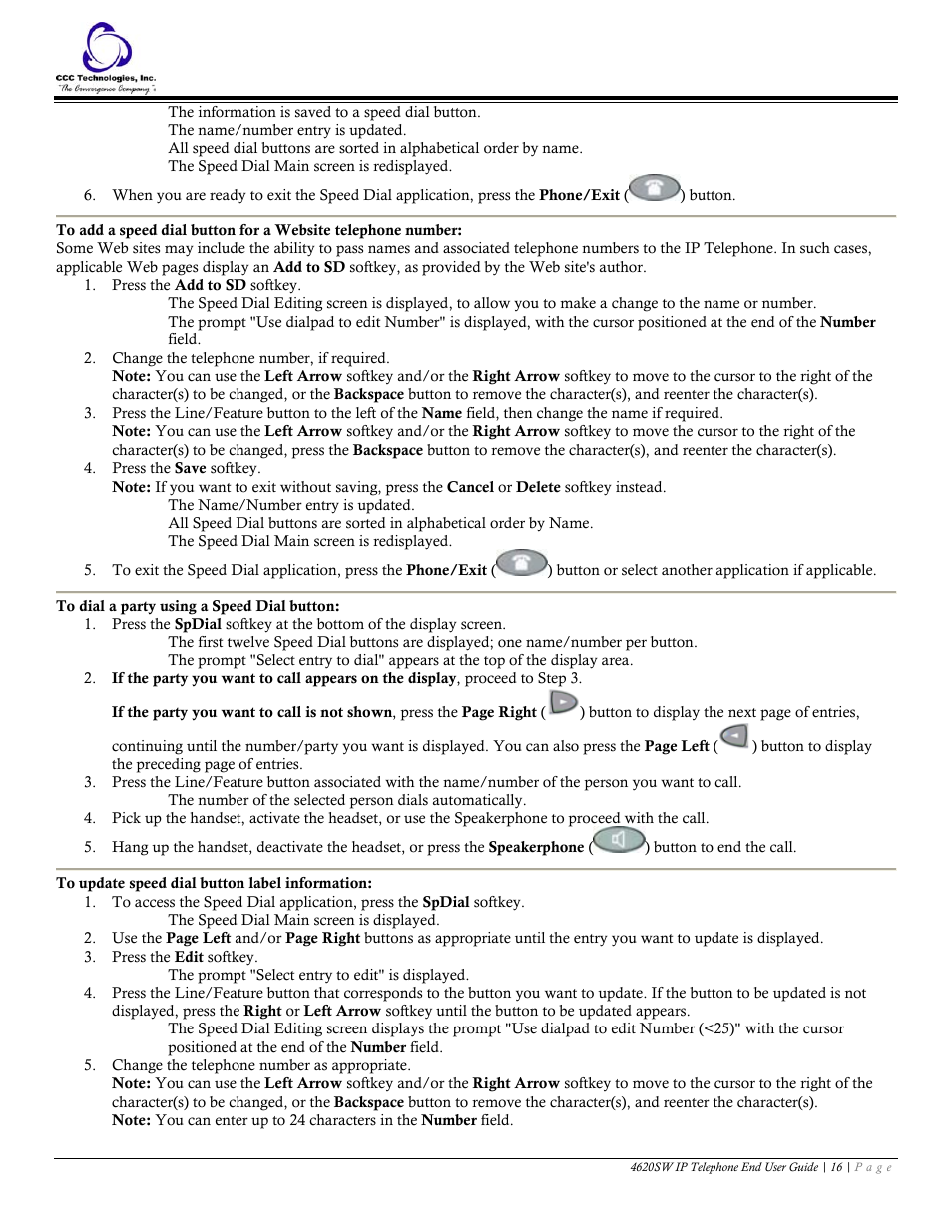 To dial a party using a speed dial button, To update speed dial button label information | Avaya 4620SW User Manual | Page 16 / 22