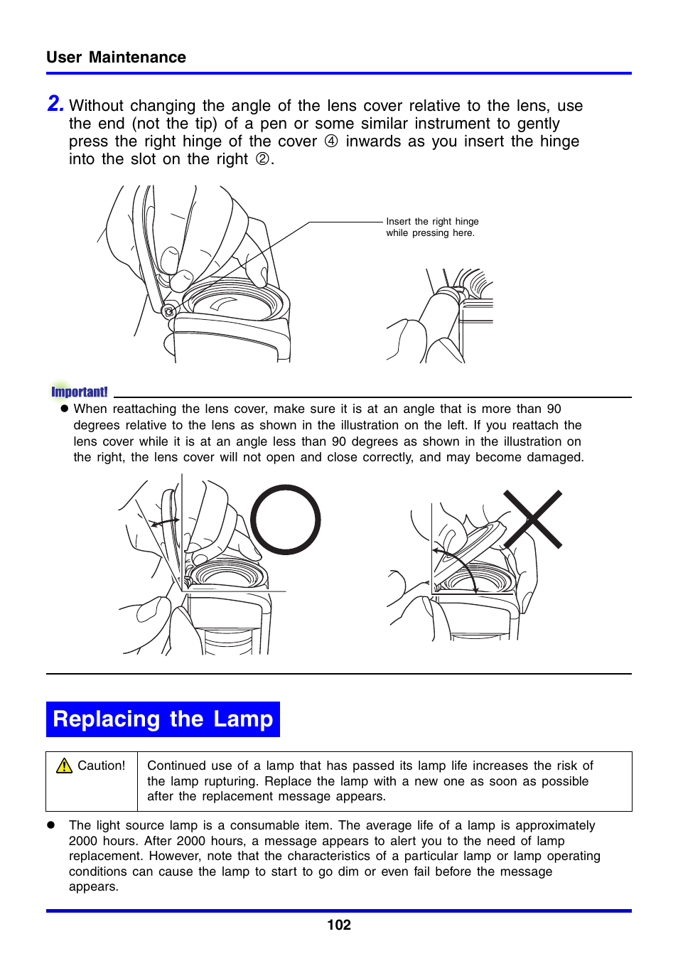 Replacing the lamp | Casio XJ-350 User Manual | Page 102 / 120