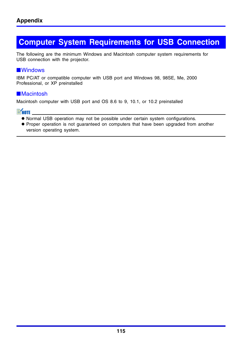 Computer system requirements for usb connection | Casio XJ-350 User Manual | Page 115 / 120