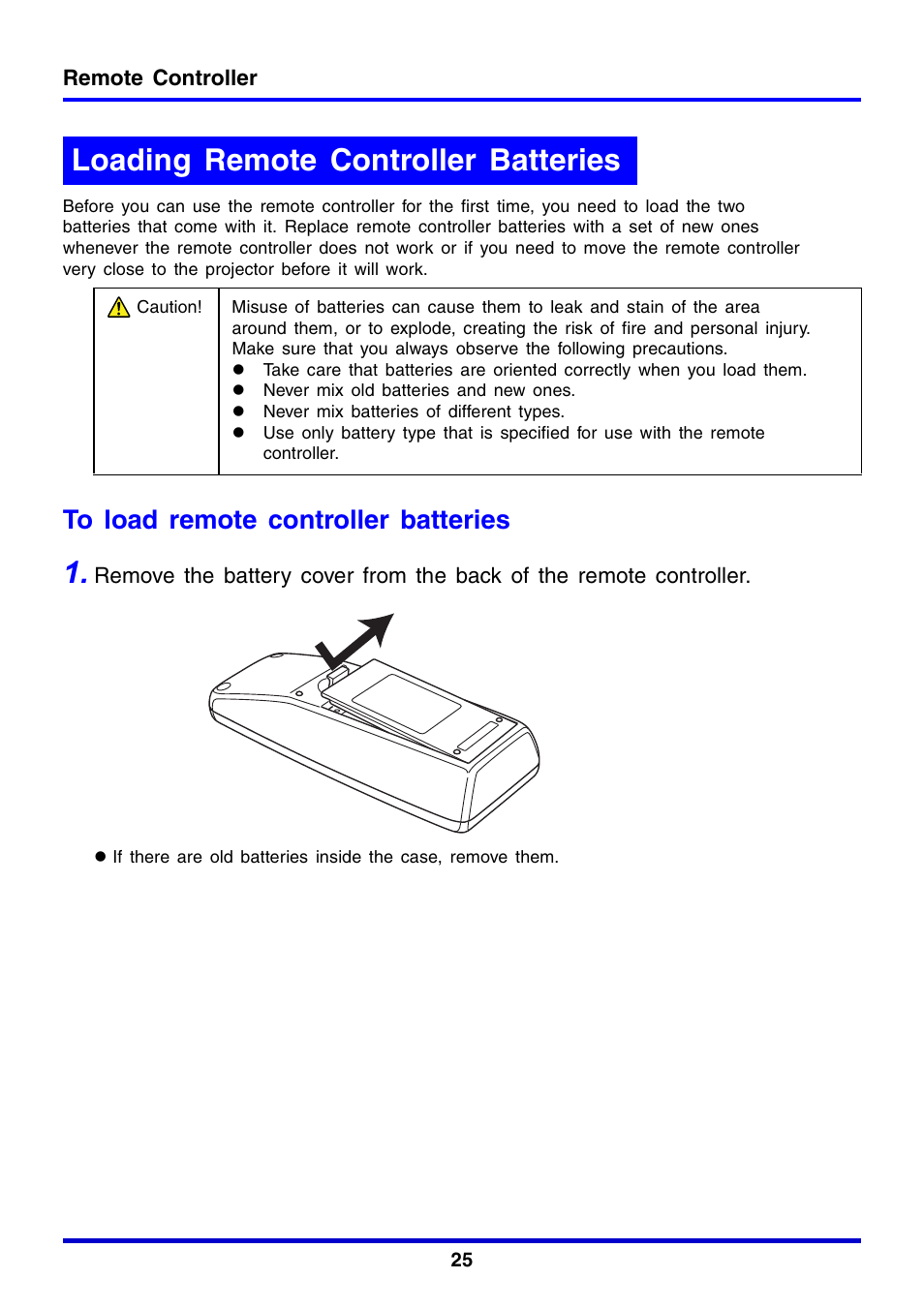 Loading remote controller batteries | Casio XJ-350 User Manual | Page 25 / 120