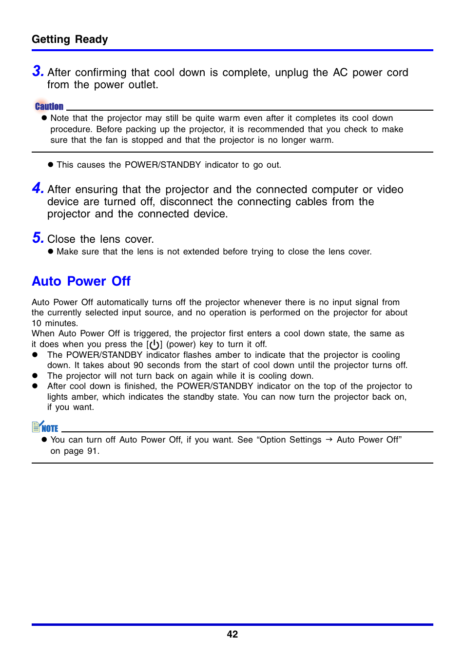 Auto power off | Casio XJ-350 User Manual | Page 42 / 120