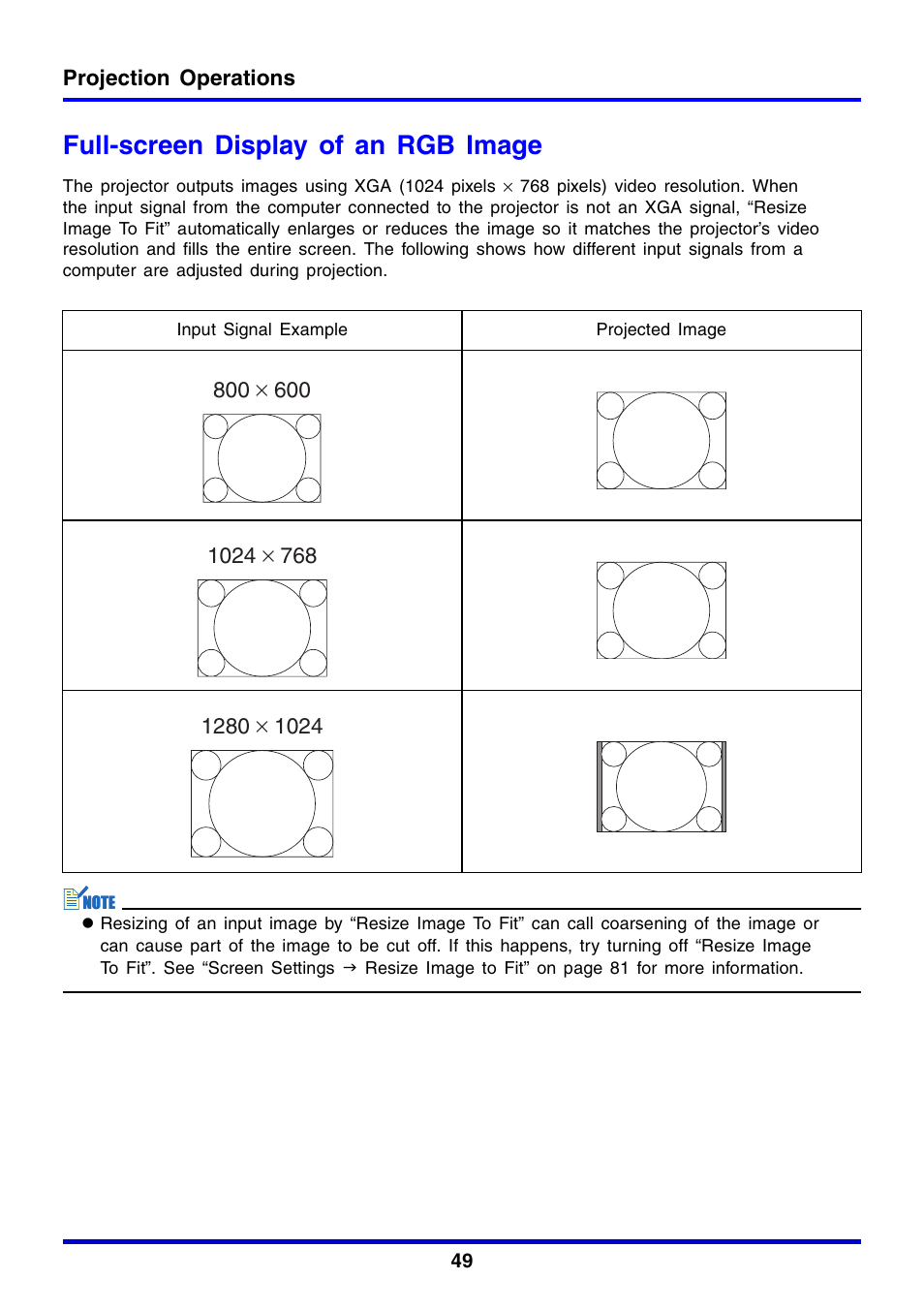 Full-screen display of an rgb image | Casio XJ-350 User Manual | Page 49 / 120