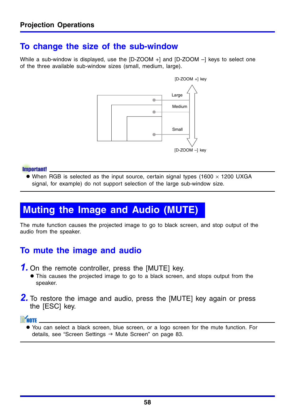 Muting the image and audio (mute) | Casio XJ-350 User Manual | Page 58 / 120