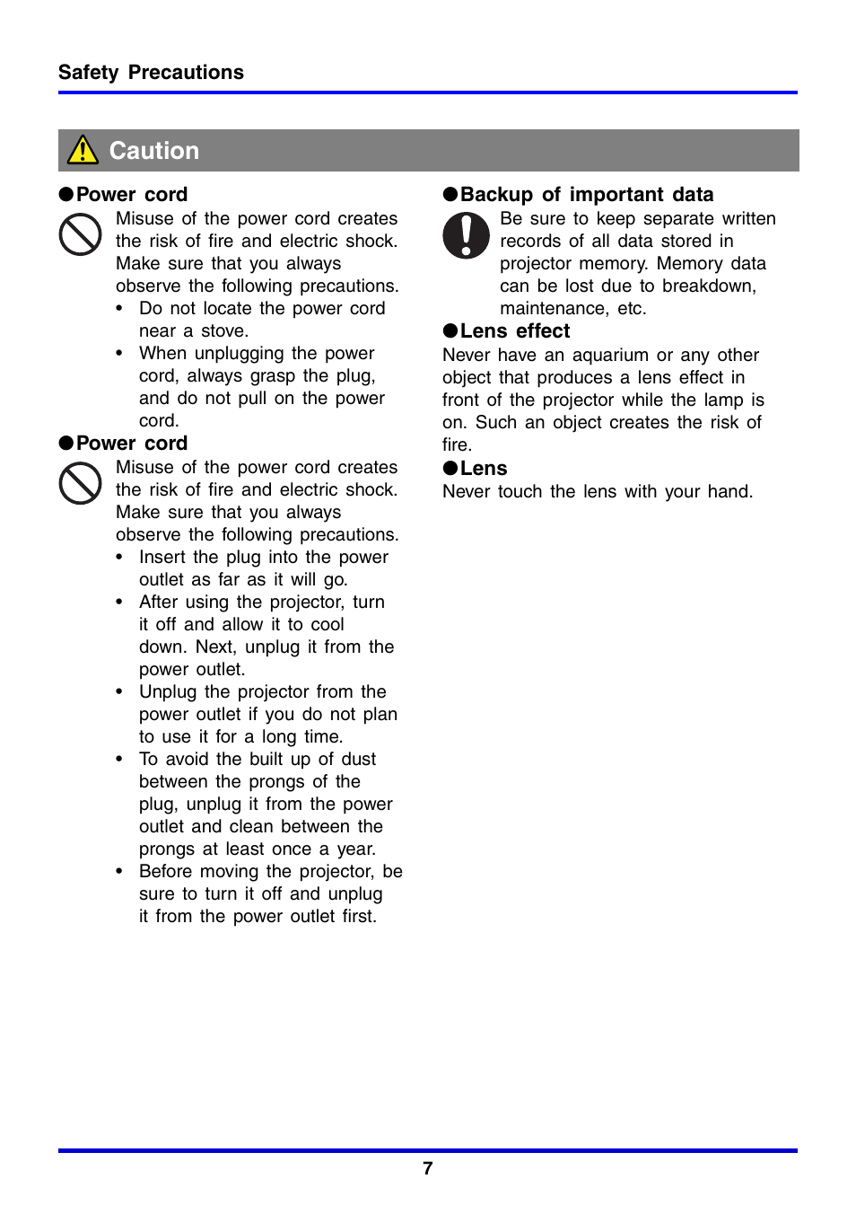 Caution | Casio XJ-350 User Manual | Page 7 / 120