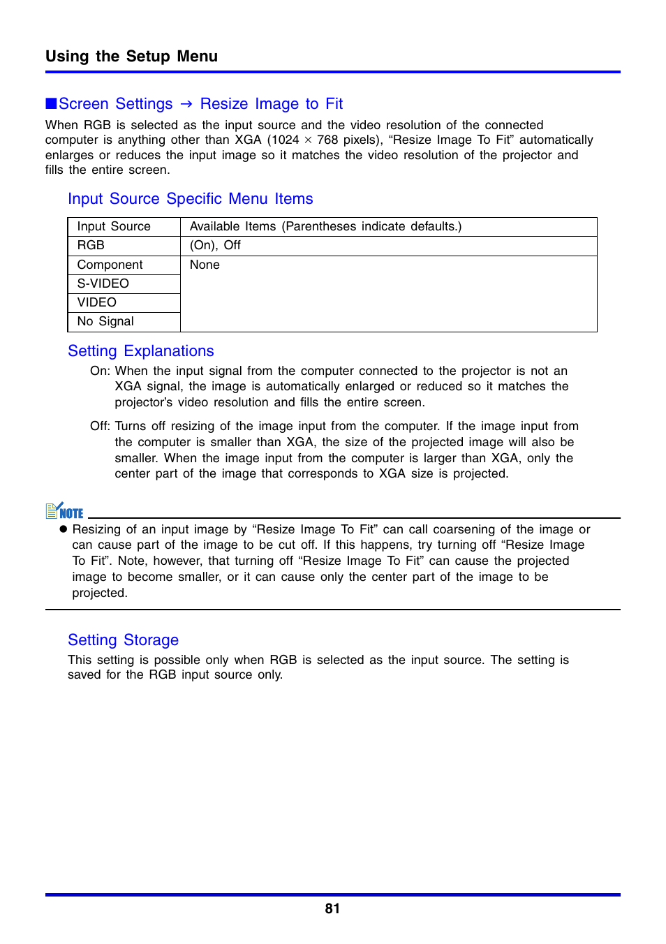 Setting storage | Casio XJ-350 User Manual | Page 81 / 120