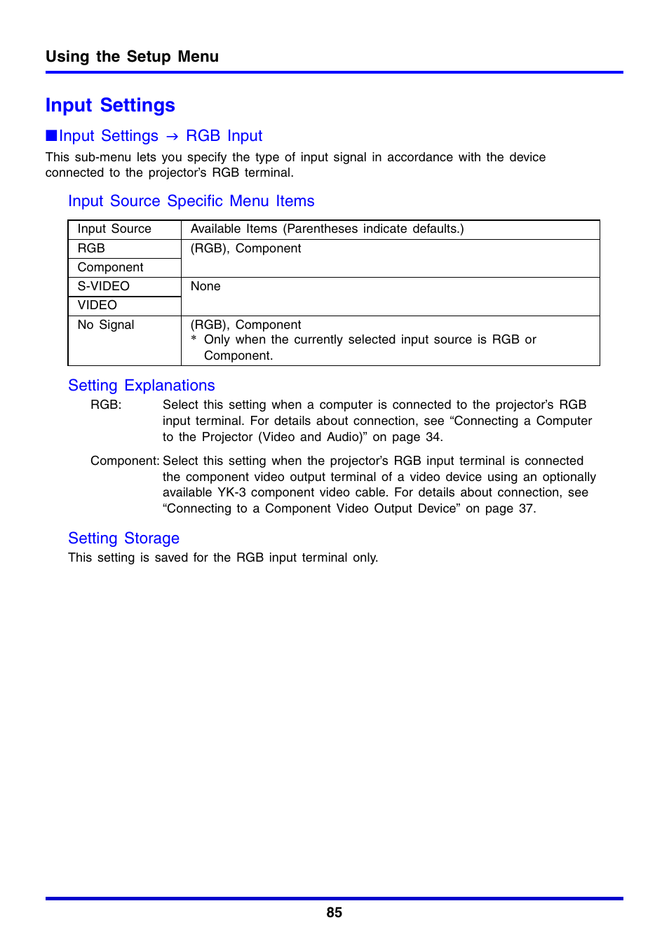 Input settings | Casio XJ-350 User Manual | Page 85 / 120