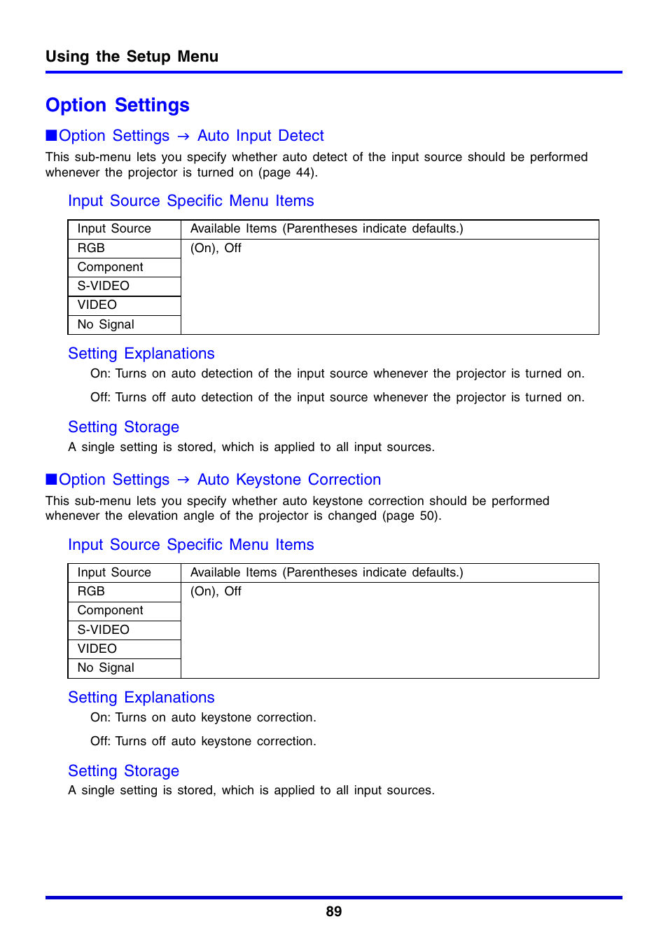 Option settings | Casio XJ-350 User Manual | Page 89 / 120