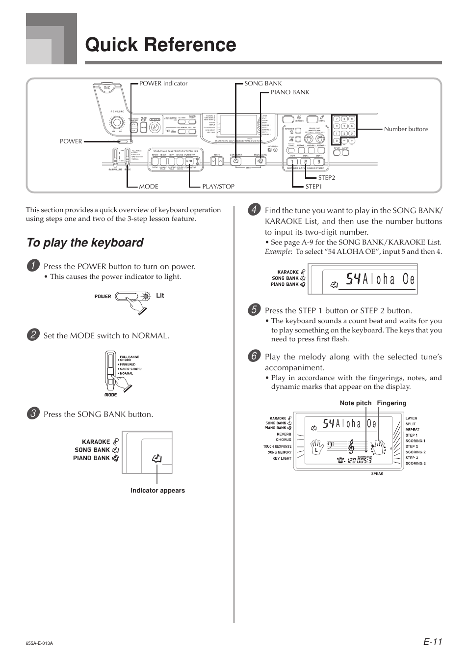 Quick reference | Casio LK94TV User Manual | Page 13 / 69