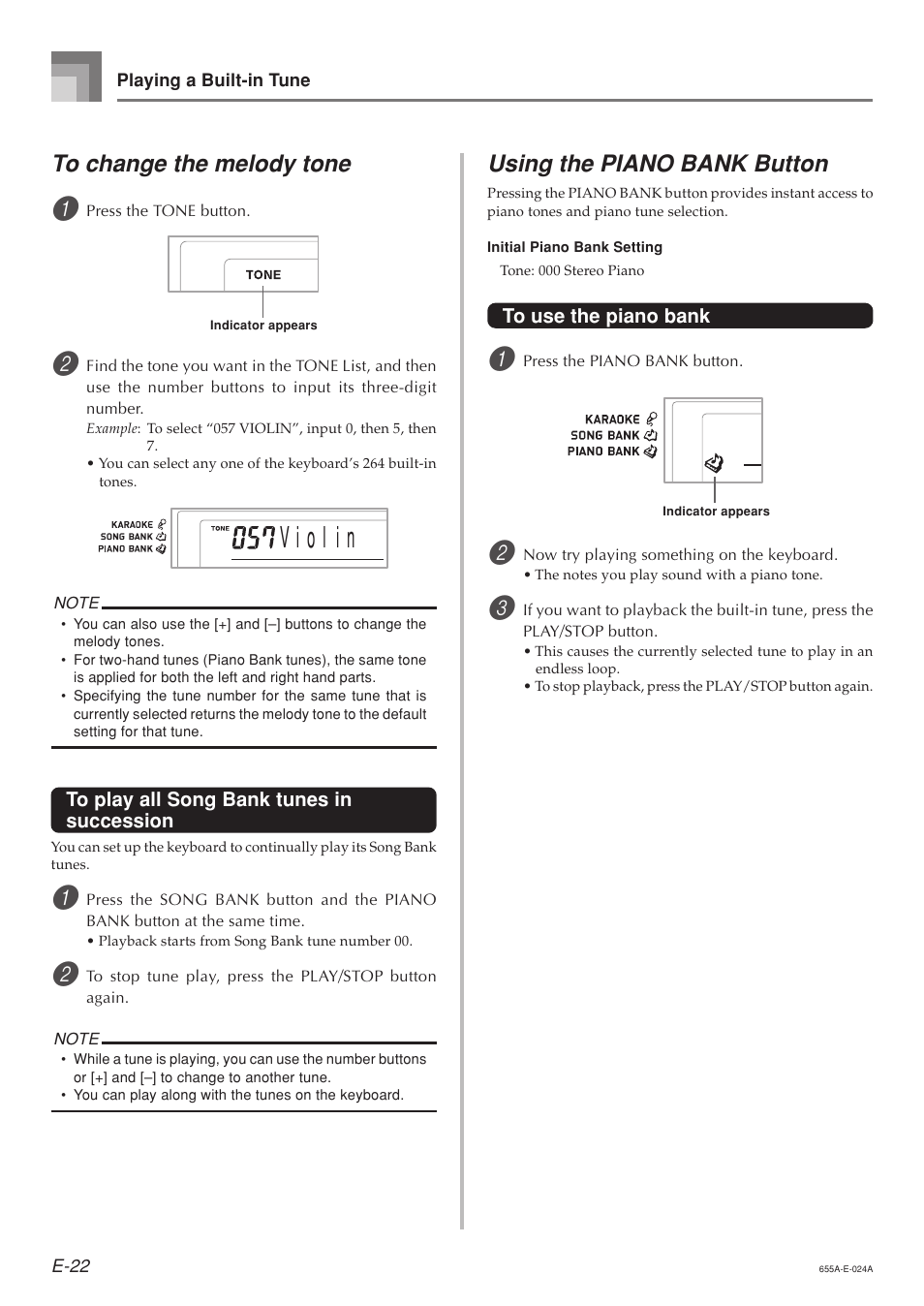 Using the piano bank button | Casio LK94TV User Manual | Page 24 / 69