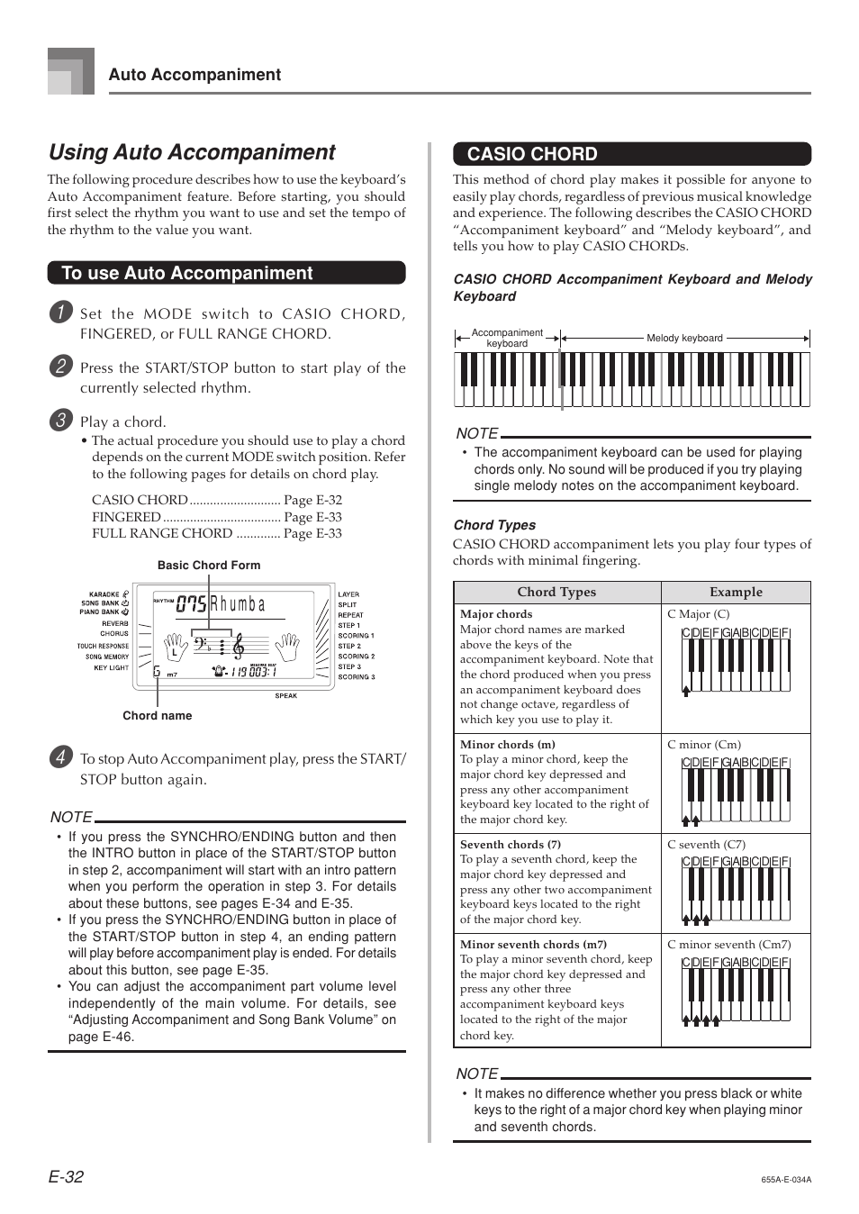 Using auto accompaniment, Casio chord | Casio LK94TV User Manual | Page 34 / 69