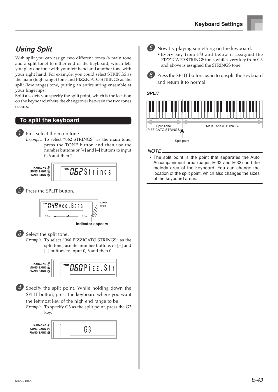 Using split, A c o . b s a s | Casio LK94TV User Manual | Page 45 / 69