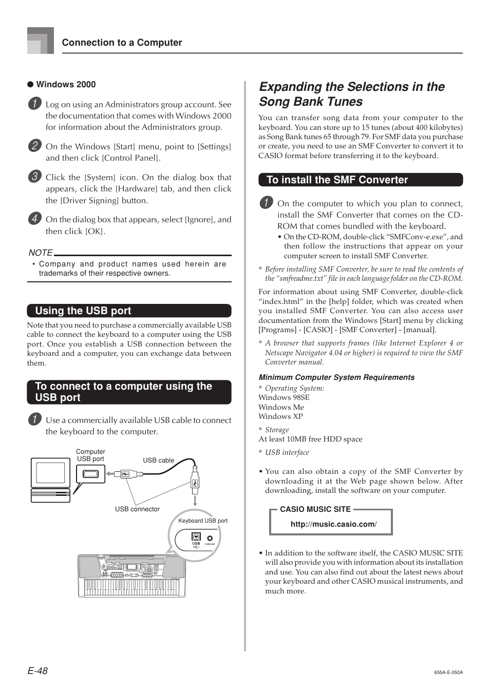Expanding the selections in the song bank tunes, Using the usb port | Casio LK94TV User Manual | Page 50 / 69