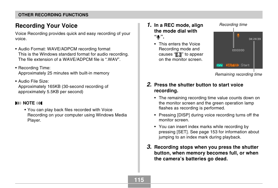 Recording your voice | Casio EX-Z120 User Manual | Page 115 / 242