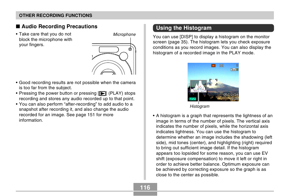 Using the histogram | Casio EX-Z120 User Manual | Page 116 / 242