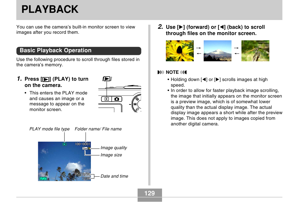 Playback, Basic playback operation | Casio EX-Z120 User Manual | Page 129 / 242