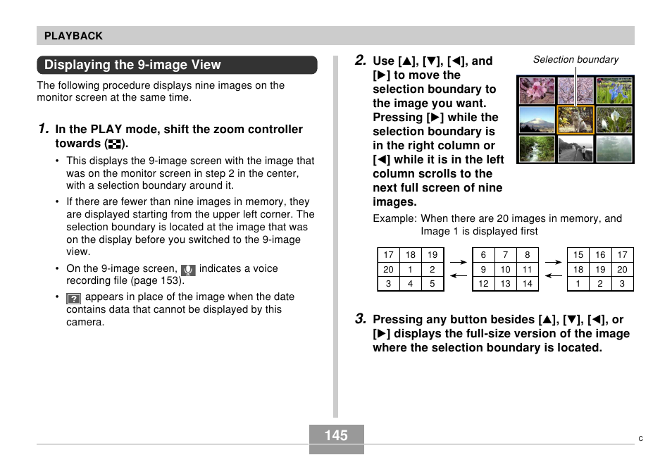 Displaying the 9-image view | Casio EX-Z120 User Manual | Page 145 / 242