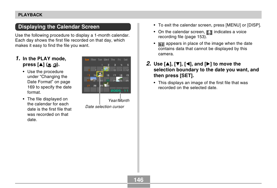 Displaying the calendar screen | Casio EX-Z120 User Manual | Page 146 / 242