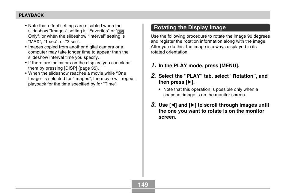 Rotating the display image | Casio EX-Z120 User Manual | Page 149 / 242