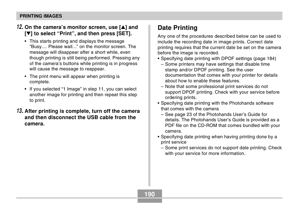 Date printing | Casio EX-Z120 User Manual | Page 190 / 242