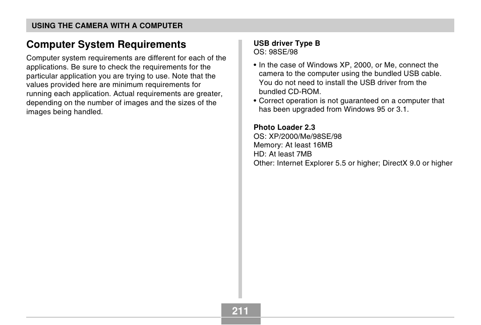 Computer system requirements, 211 computer system requirements | Casio EX-Z120 User Manual | Page 211 / 242