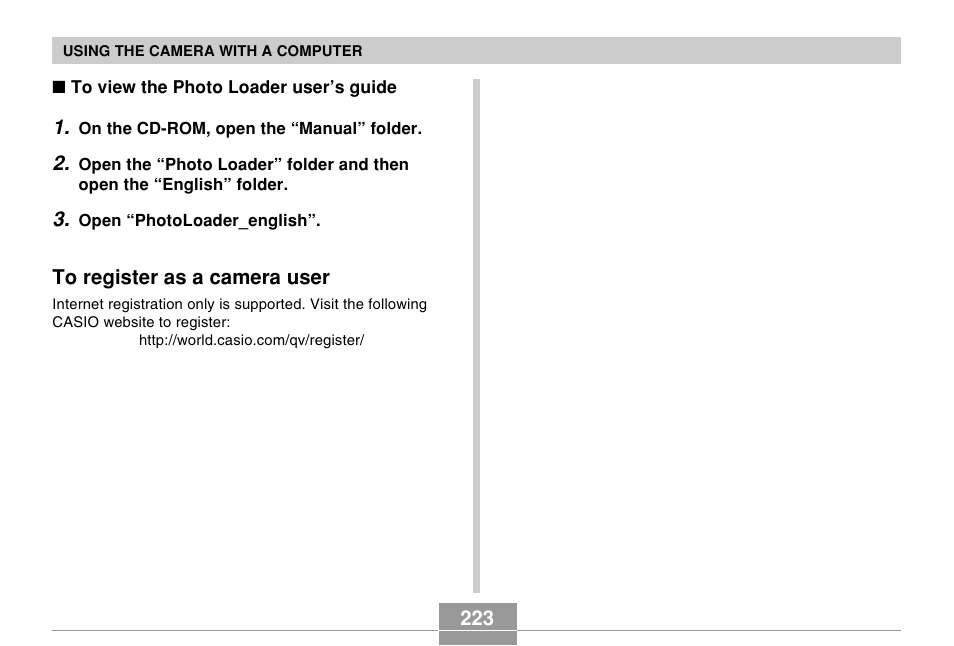 To register as a camera user | Casio EX-Z120 User Manual | Page 223 / 242