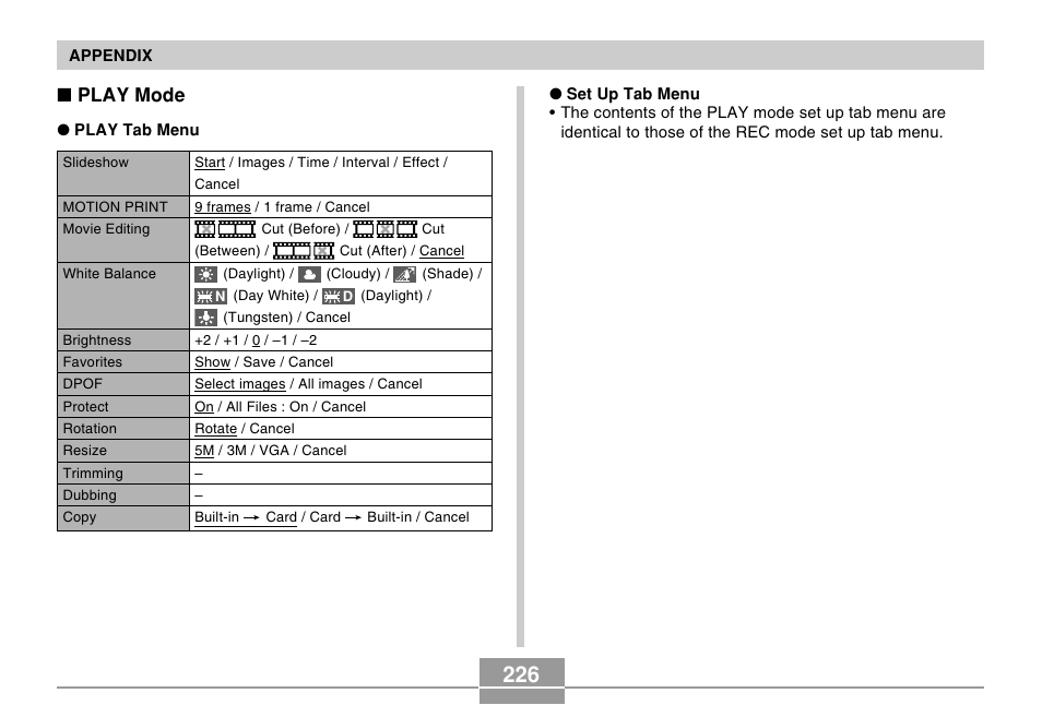 Play mode | Casio EX-Z120 User Manual | Page 226 / 242