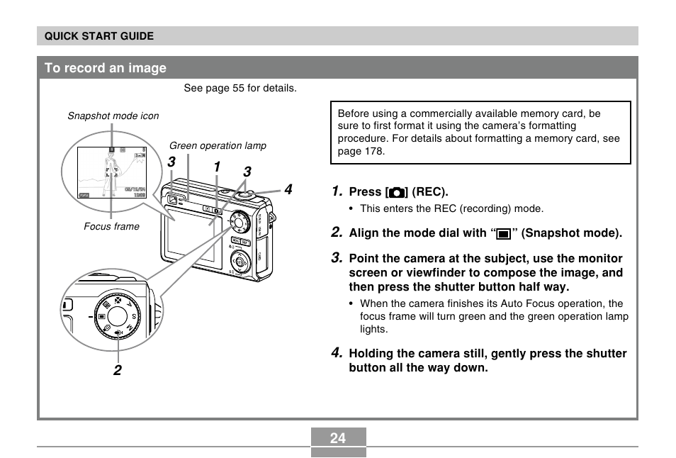 To record an image | Casio EX-Z120 User Manual | Page 24 / 242