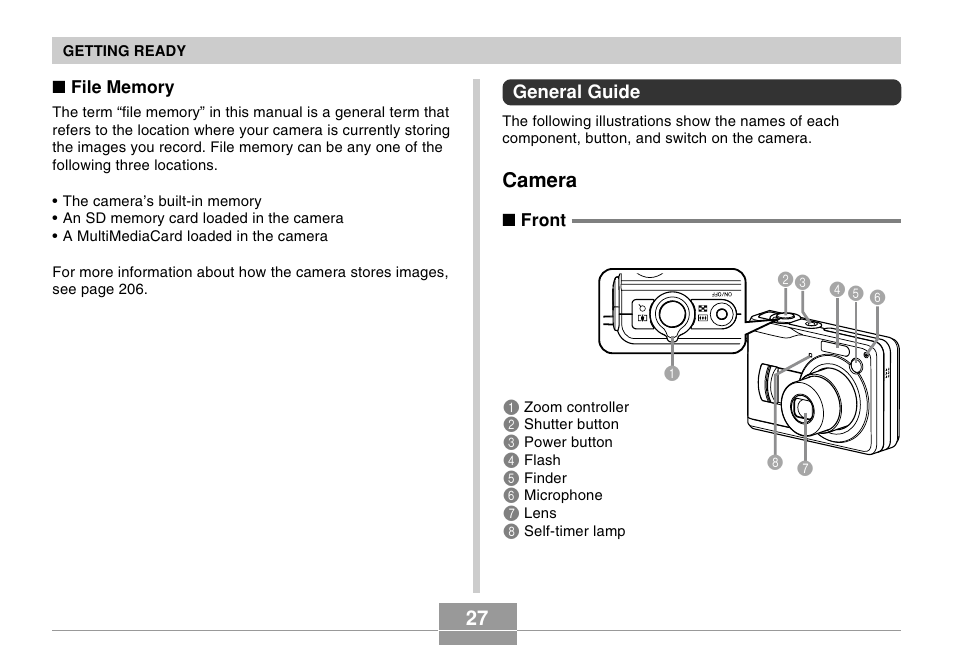 General guide, Camera | Casio EX-Z120 User Manual | Page 27 / 242
