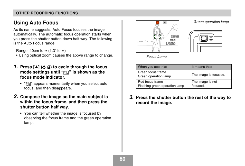 Using auto focus | Casio EX-Z120 User Manual | Page 80 / 242