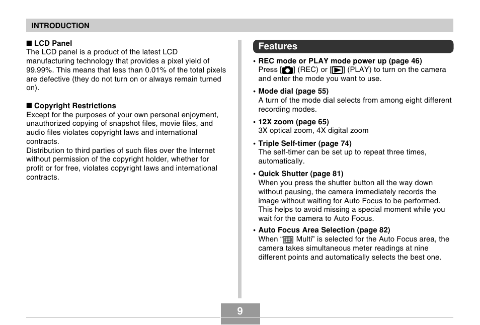 Features | Casio EX-Z120 User Manual | Page 9 / 242