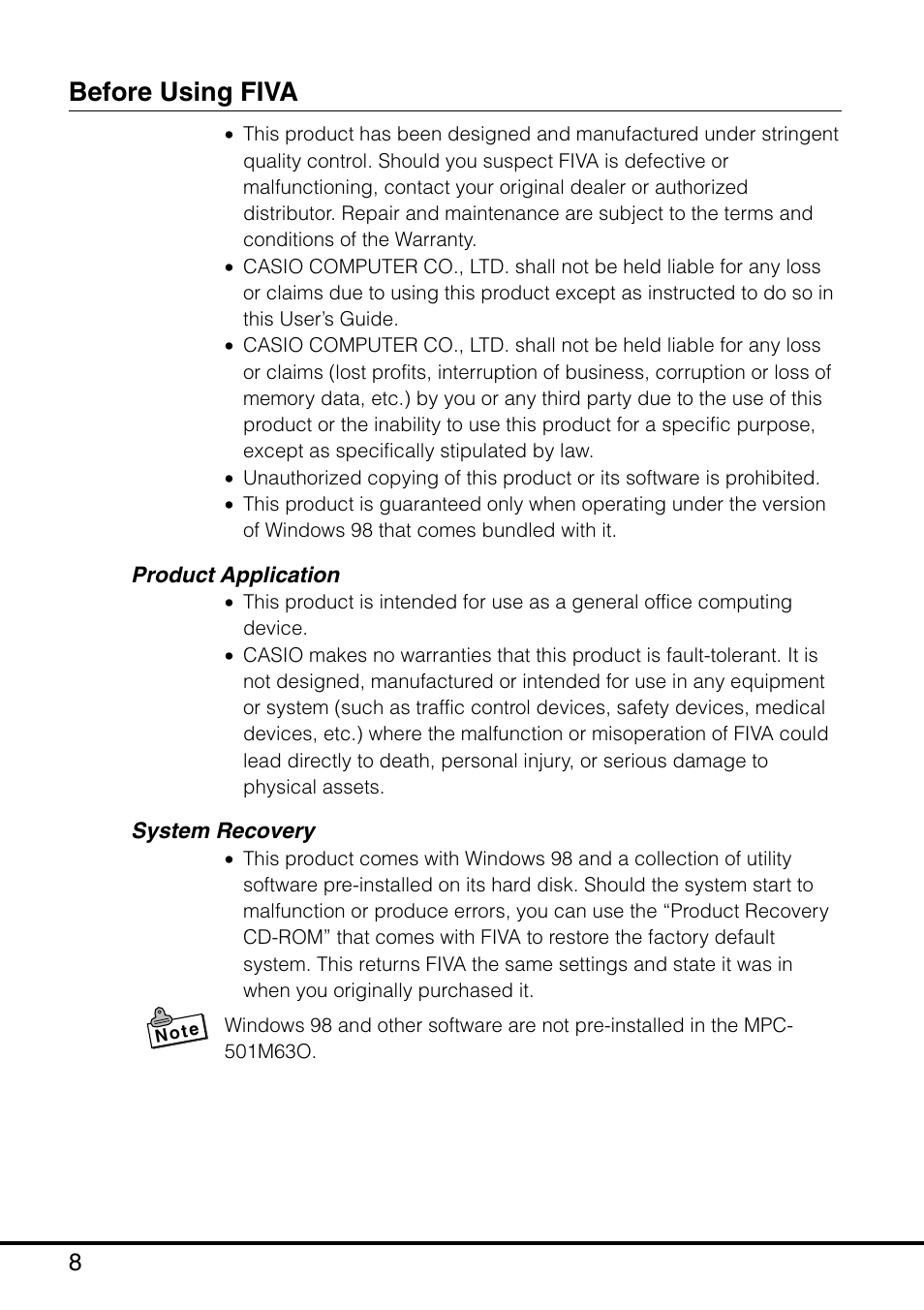 Before using fiva | Casio MPC-501 User Manual | Page 10 / 126