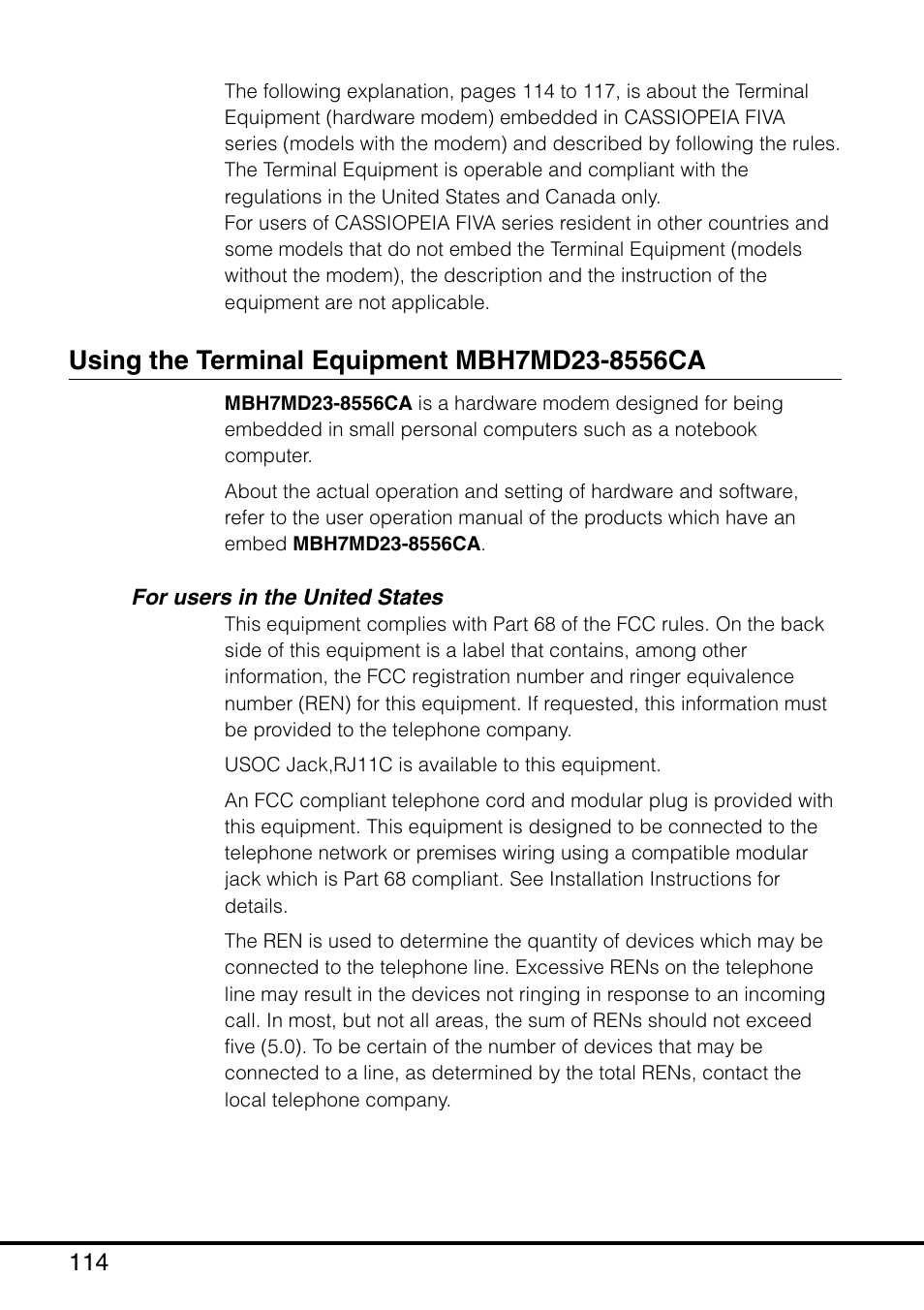 Using the terminal equipment mbh7md23-8556ca | Casio MPC-501 User Manual | Page 114 / 126