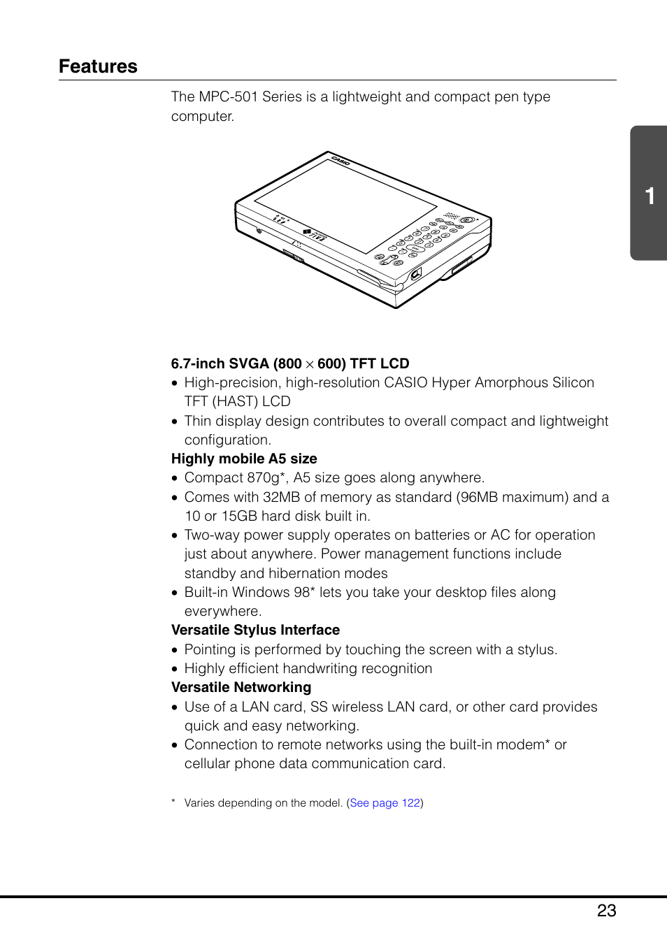 Features | Casio MPC-501 User Manual | Page 24 / 126