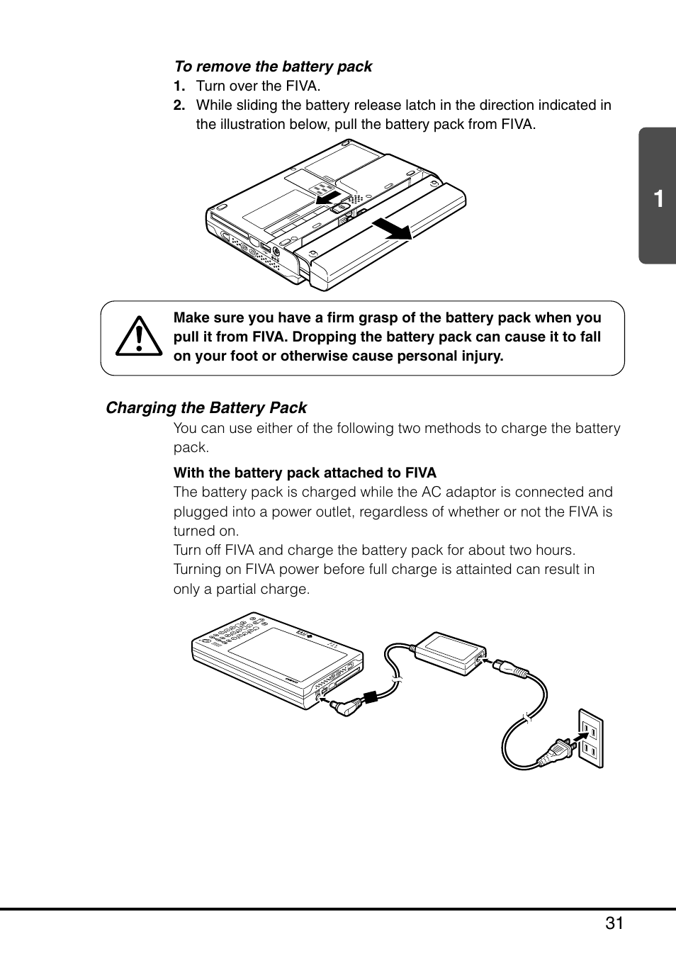 Charging the battery pack | Casio MPC-501 User Manual | Page 32 / 126