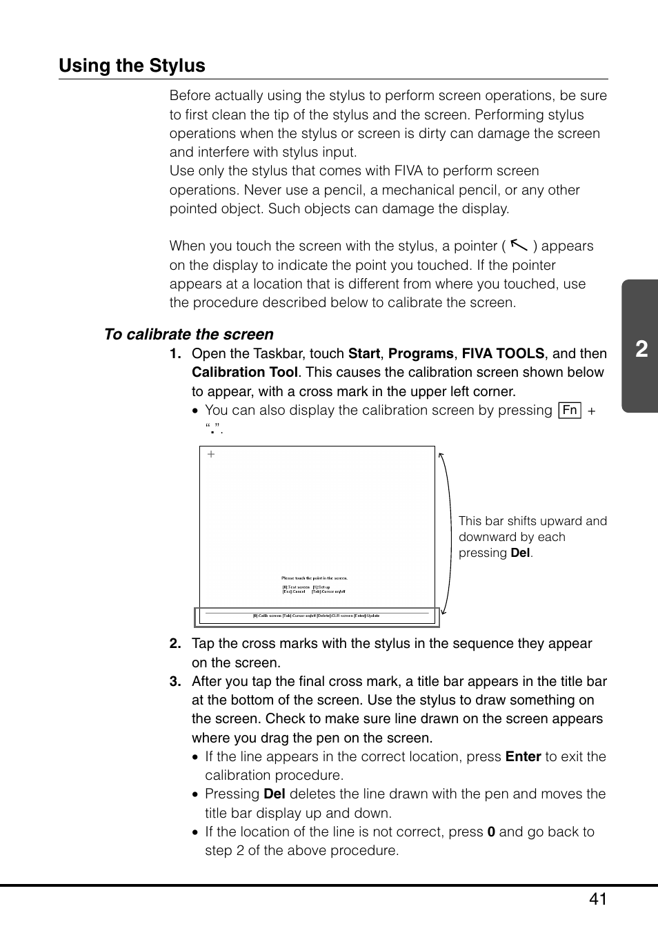 Using the stylus, To calibrate the screen, Outine | Casio MPC-501 User Manual | Page 41 / 126