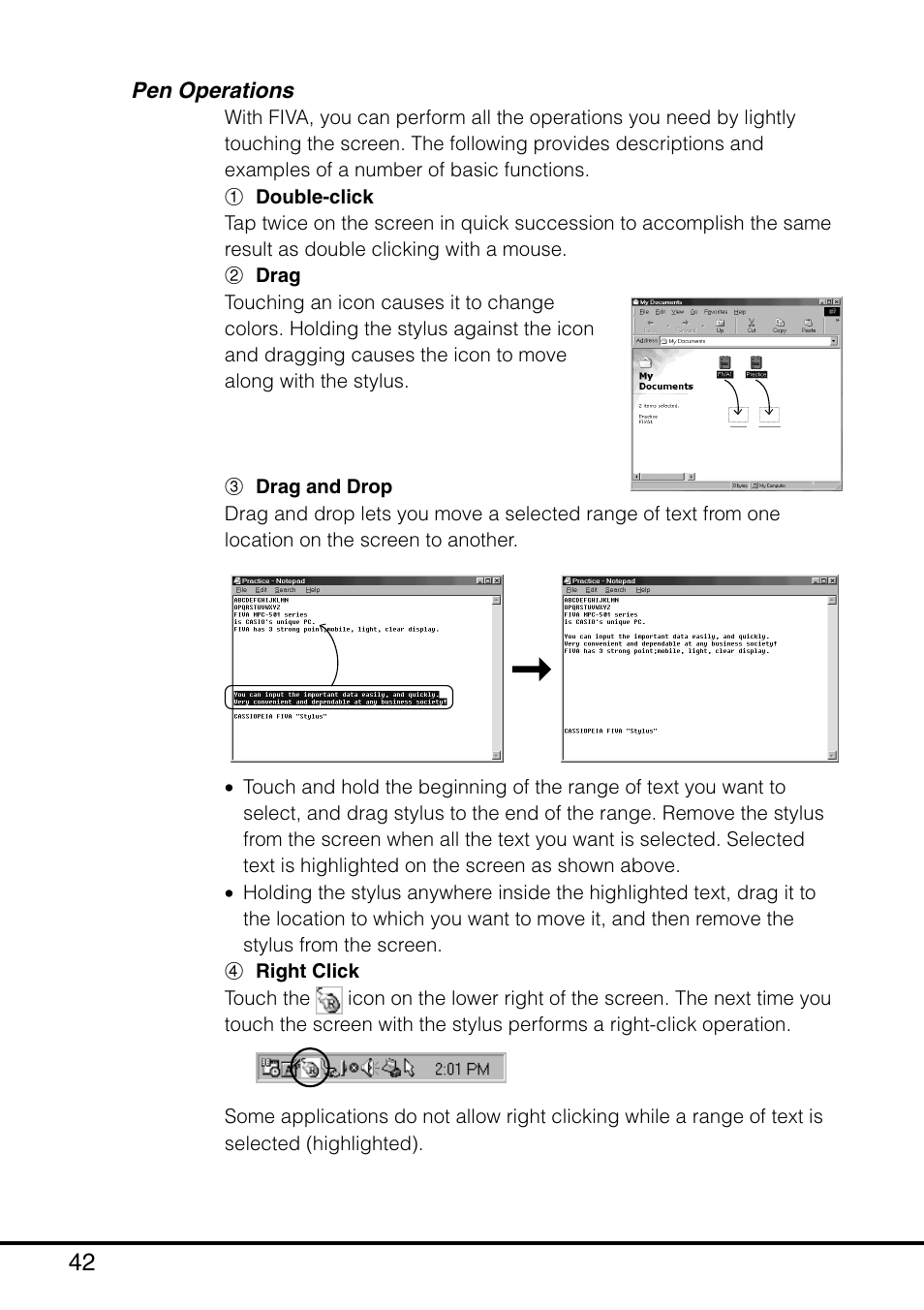 Pen operations | Casio MPC-501 User Manual | Page 42 / 126