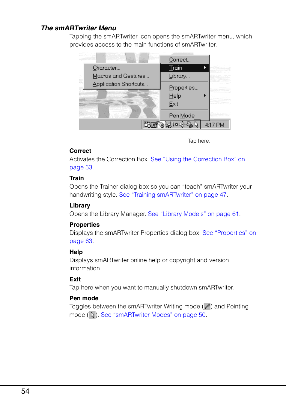 The smartwriter menu | Casio MPC-501 User Manual | Page 54 / 126