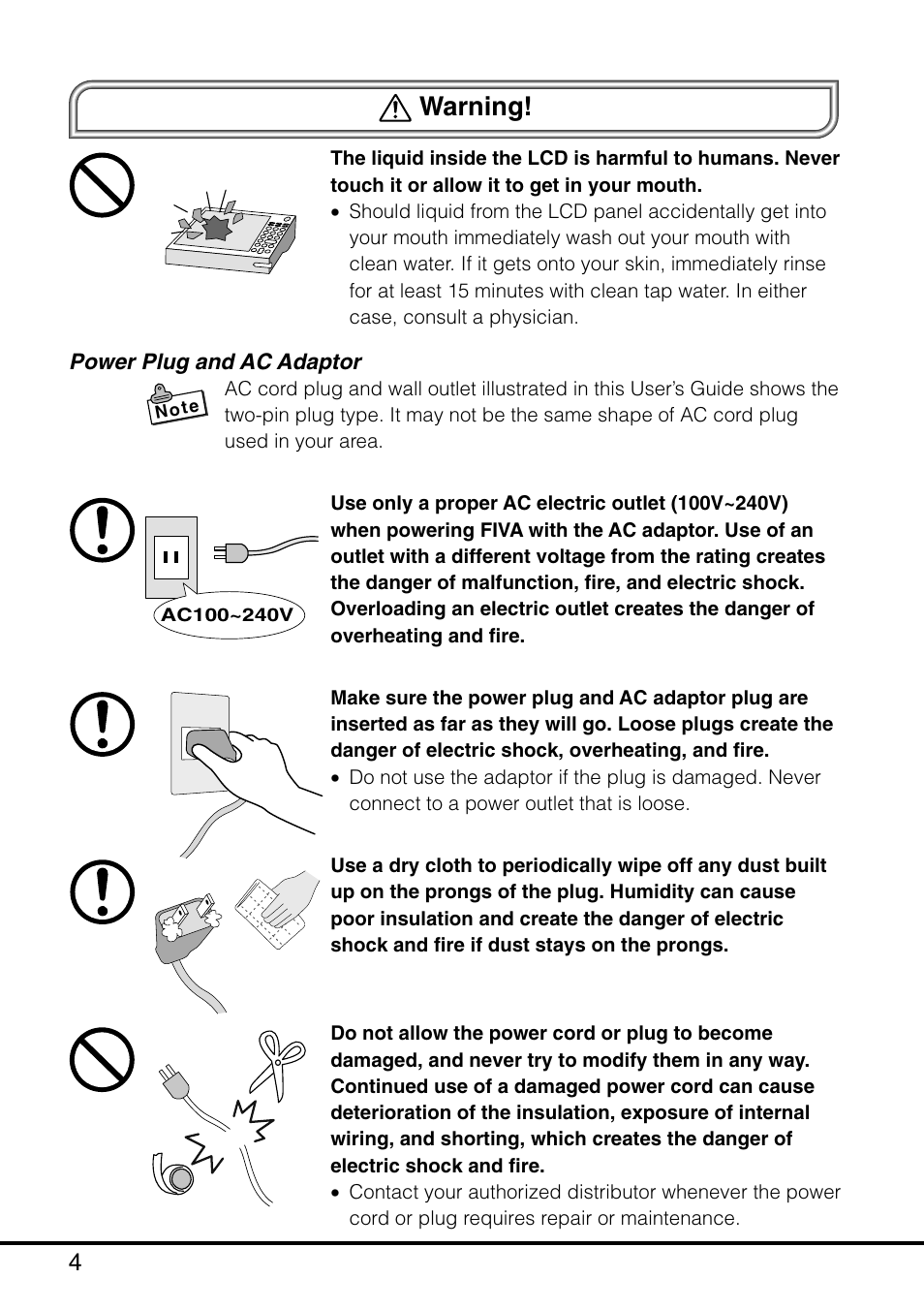 Warning | Casio MPC-501 User Manual | Page 6 / 126