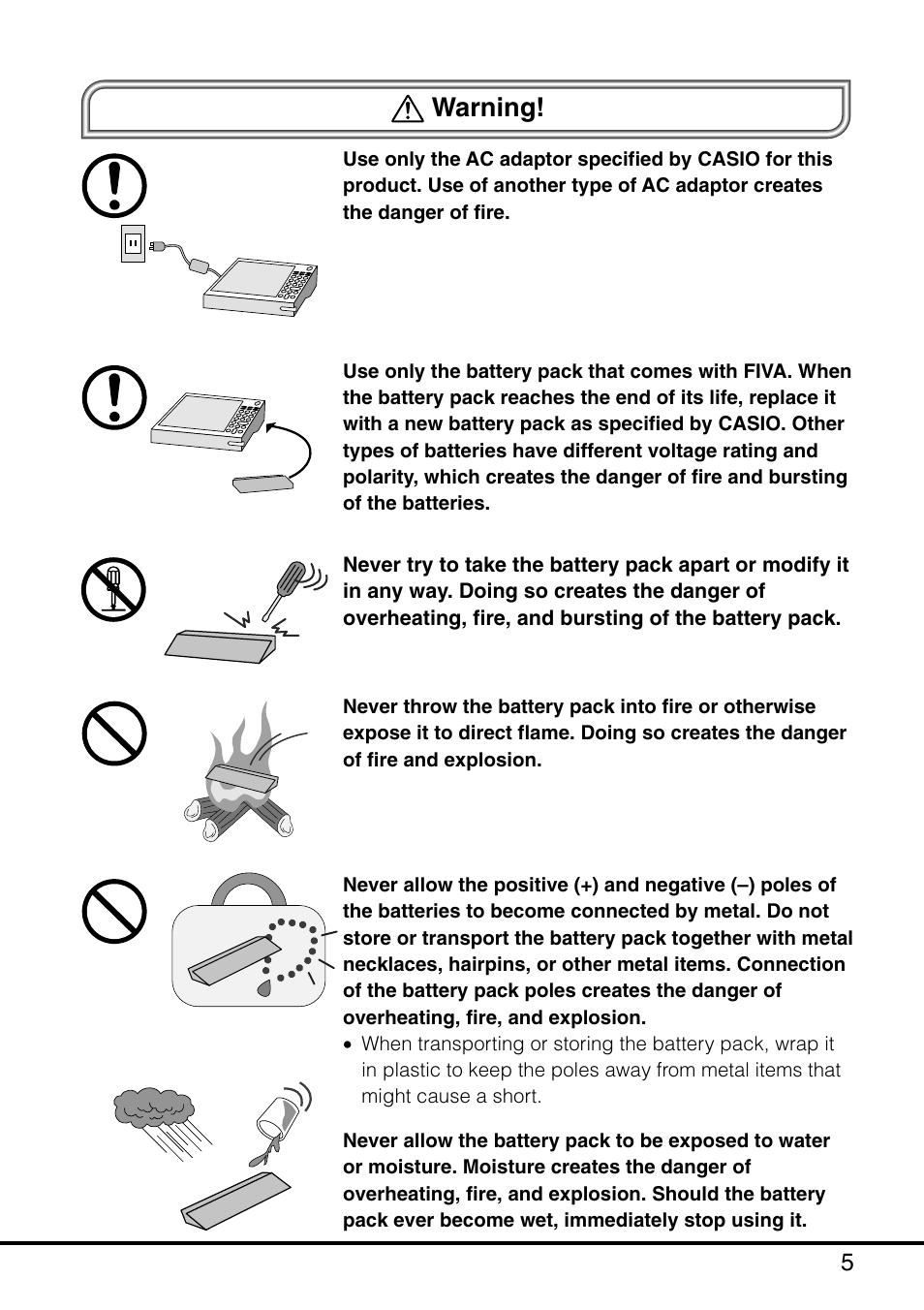 Warning | Casio MPC-501 User Manual | Page 7 / 126