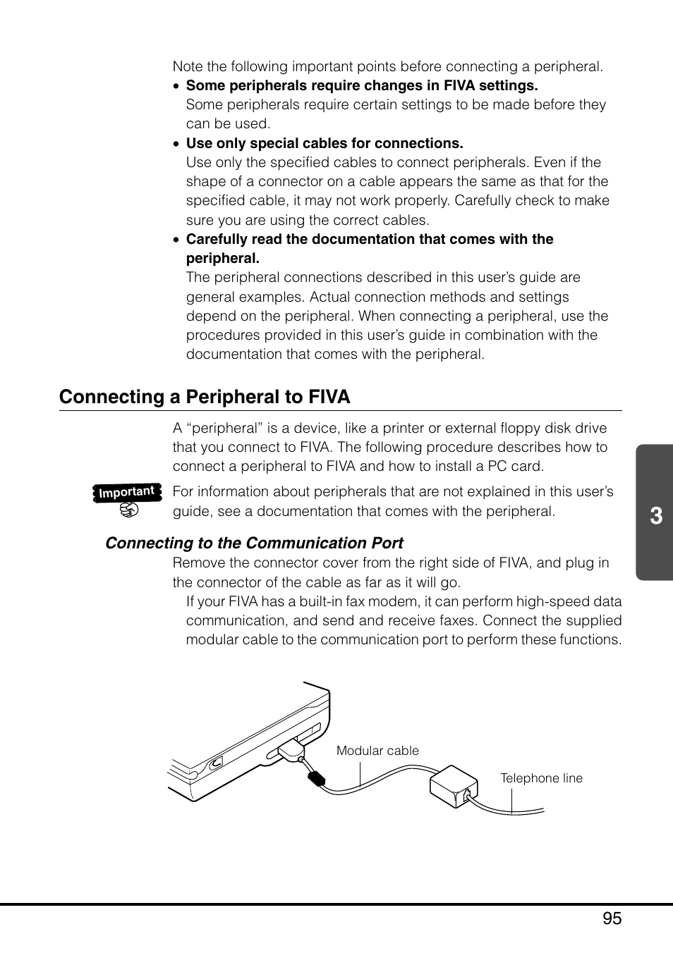 Connecting a peripheral to fiva, Connecting to the communication port | Casio MPC-501 User Manual | Page 95 / 126