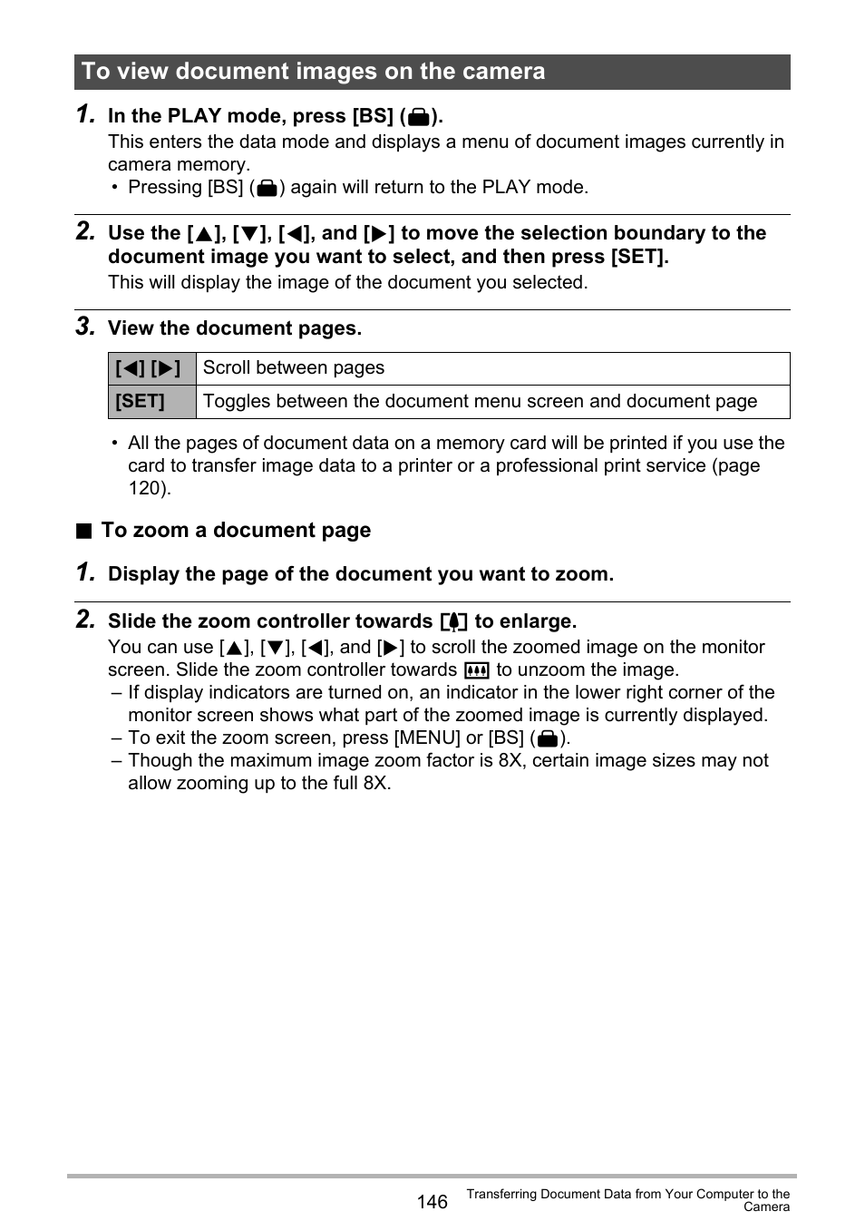 To view document images on the camera | Casio EXILIM EX S 12 User Manual | Page 146 / 216