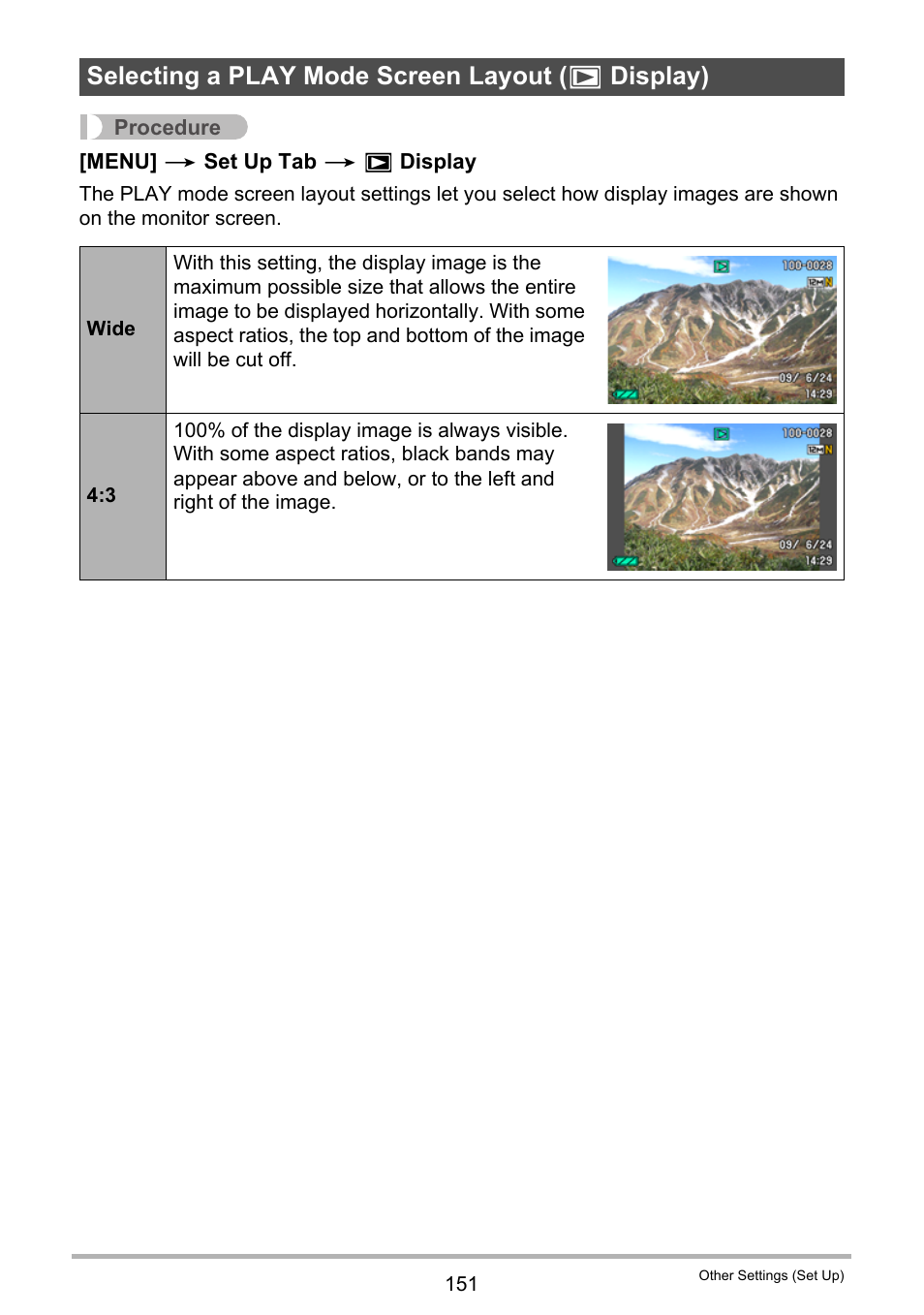 Selecting a play mode screen layout (> display), Selecting a play mode screen layout ( p display) | Casio EXILIM EX S 12 User Manual | Page 151 / 216