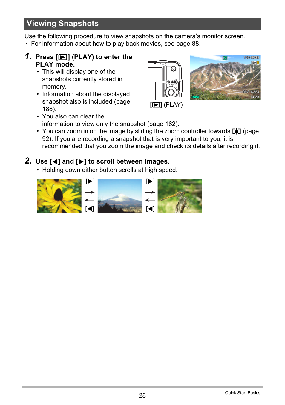 Viewing snapshots | Casio EXILIM EX S 12 User Manual | Page 28 / 216