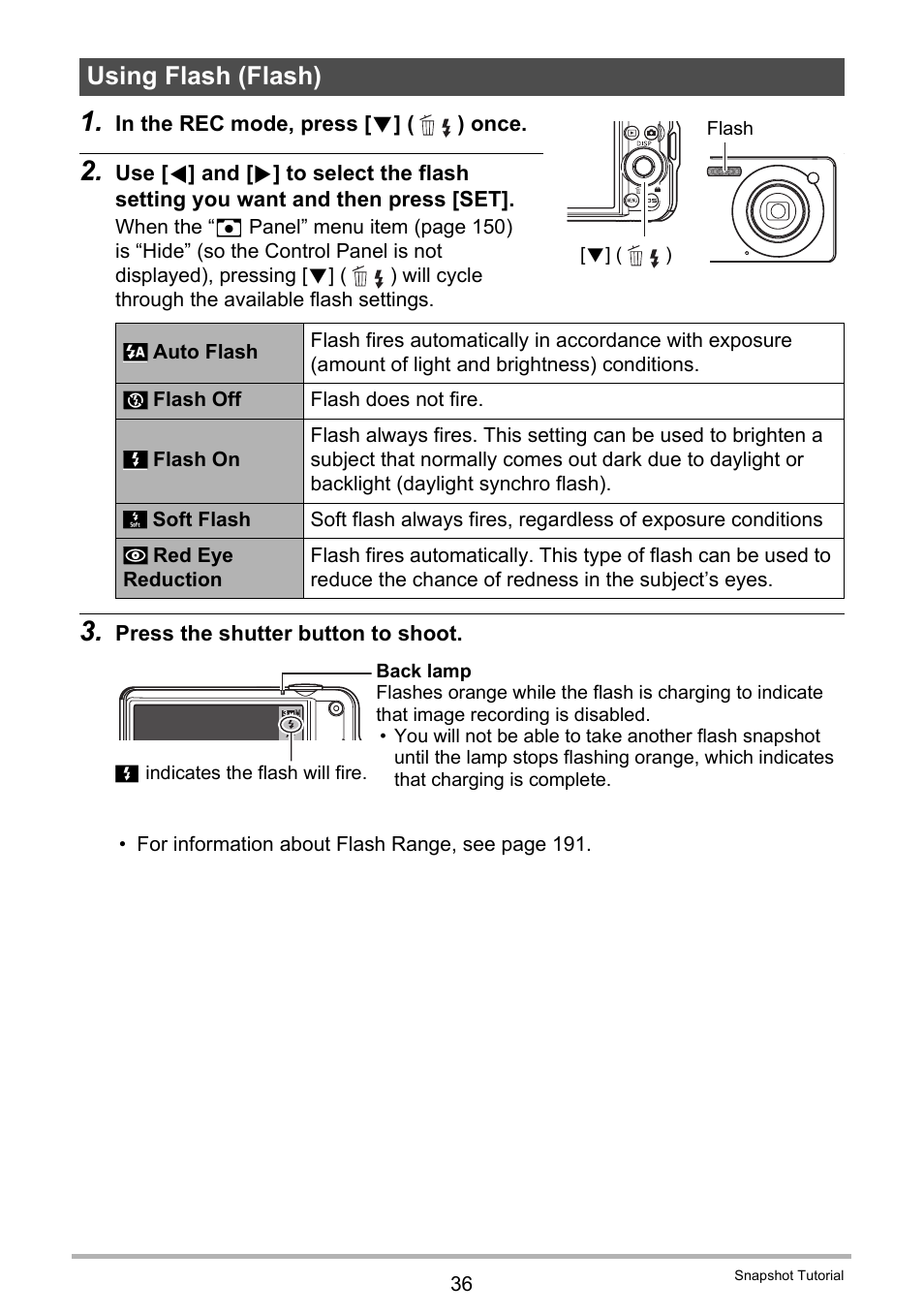 Using flash (flash) | Casio EXILIM EX S 12 User Manual | Page 36 / 216