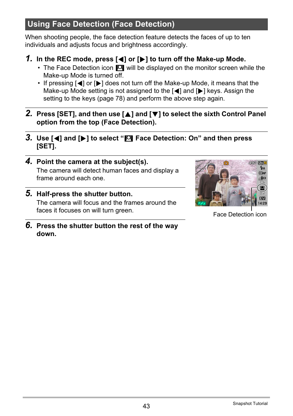 Using face detection (face detection) | Casio EXILIM EX S 12 User Manual | Page 43 / 216