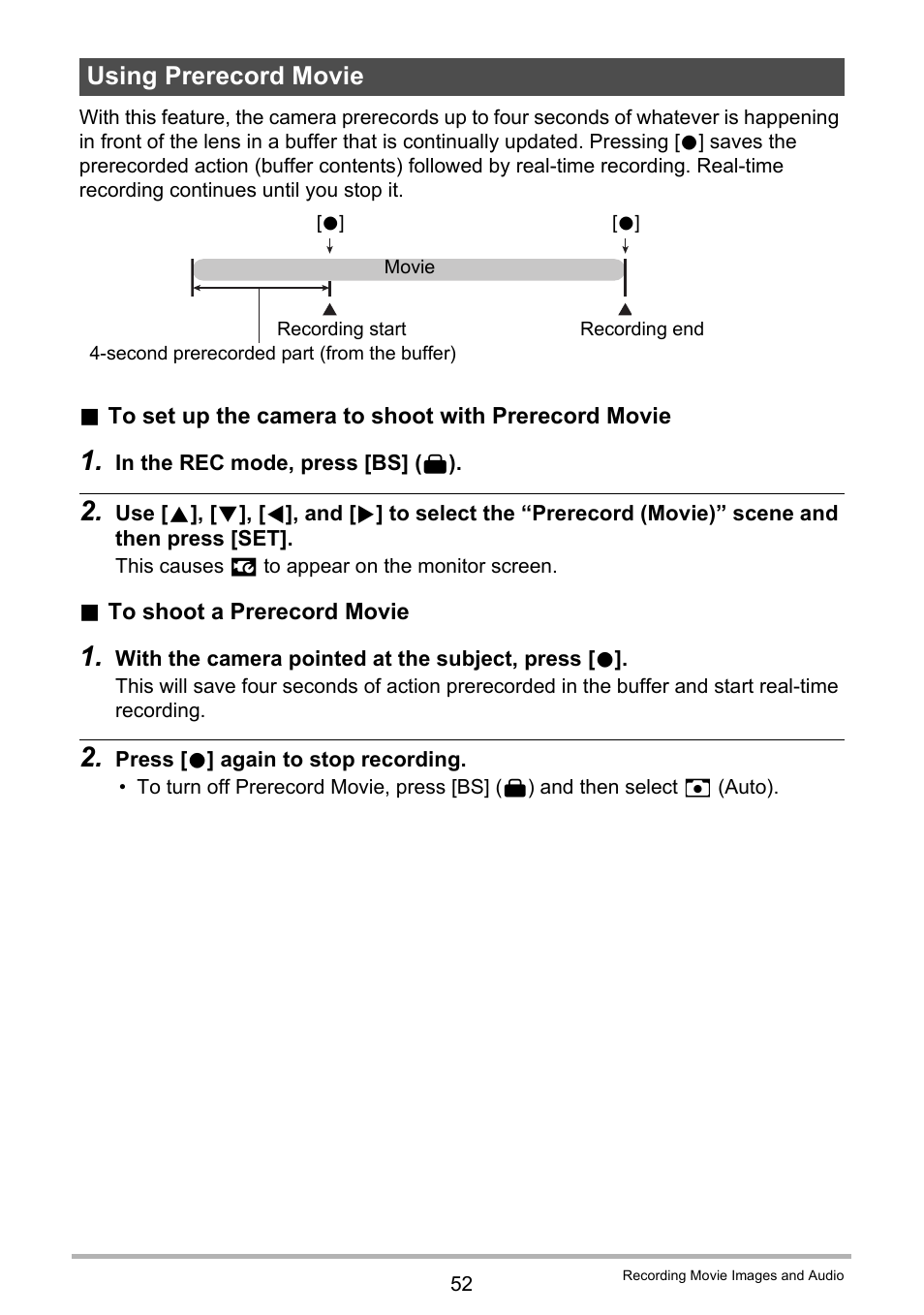 Using prerecord movie | Casio EXILIM EX S 12 User Manual | Page 52 / 216