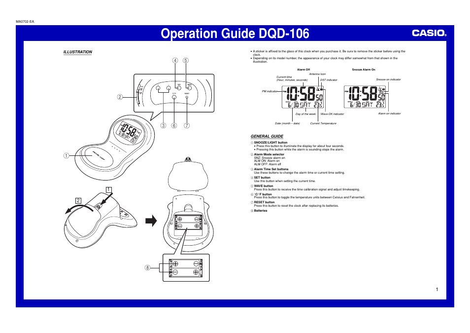 Casio DQD-106 User Manual | 3 pages