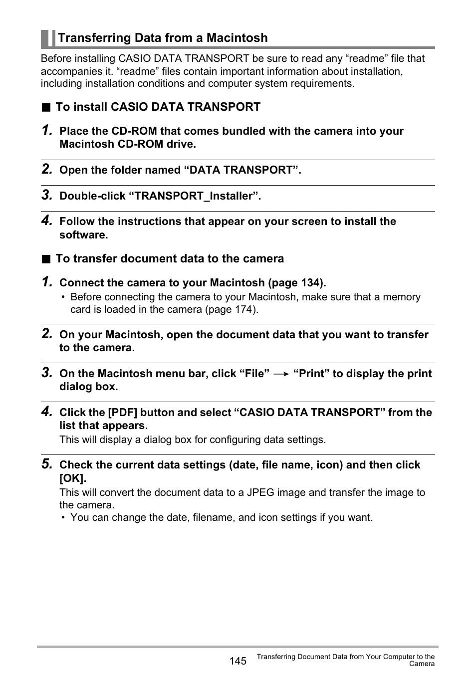 Transferring data from a macintosh | Casio EX-S12 User Manual | Page 145 / 216