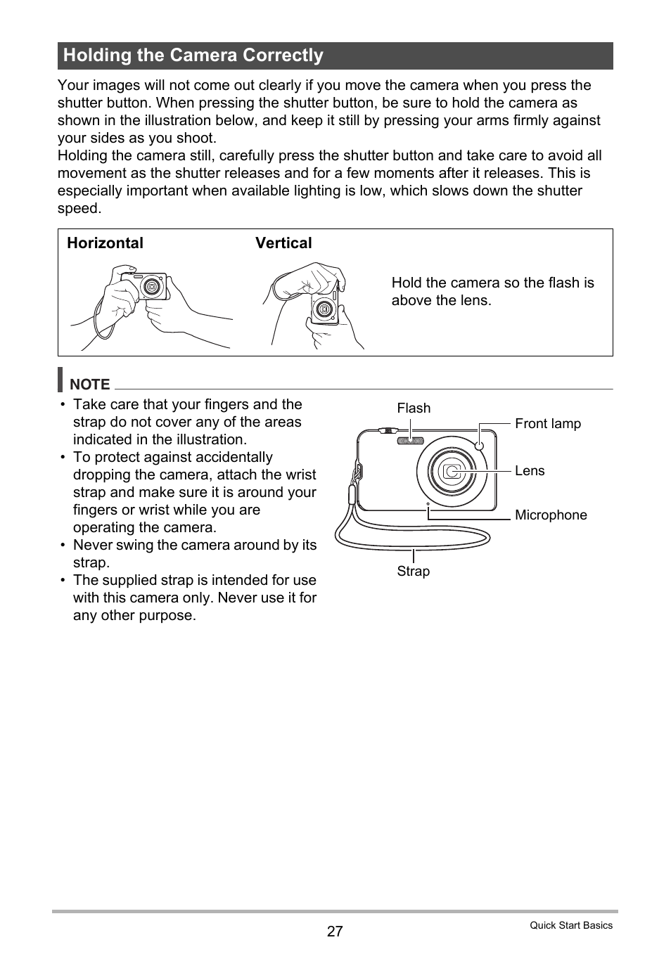 Holding the camera correctly | Casio EX-S12 User Manual | Page 27 / 216
