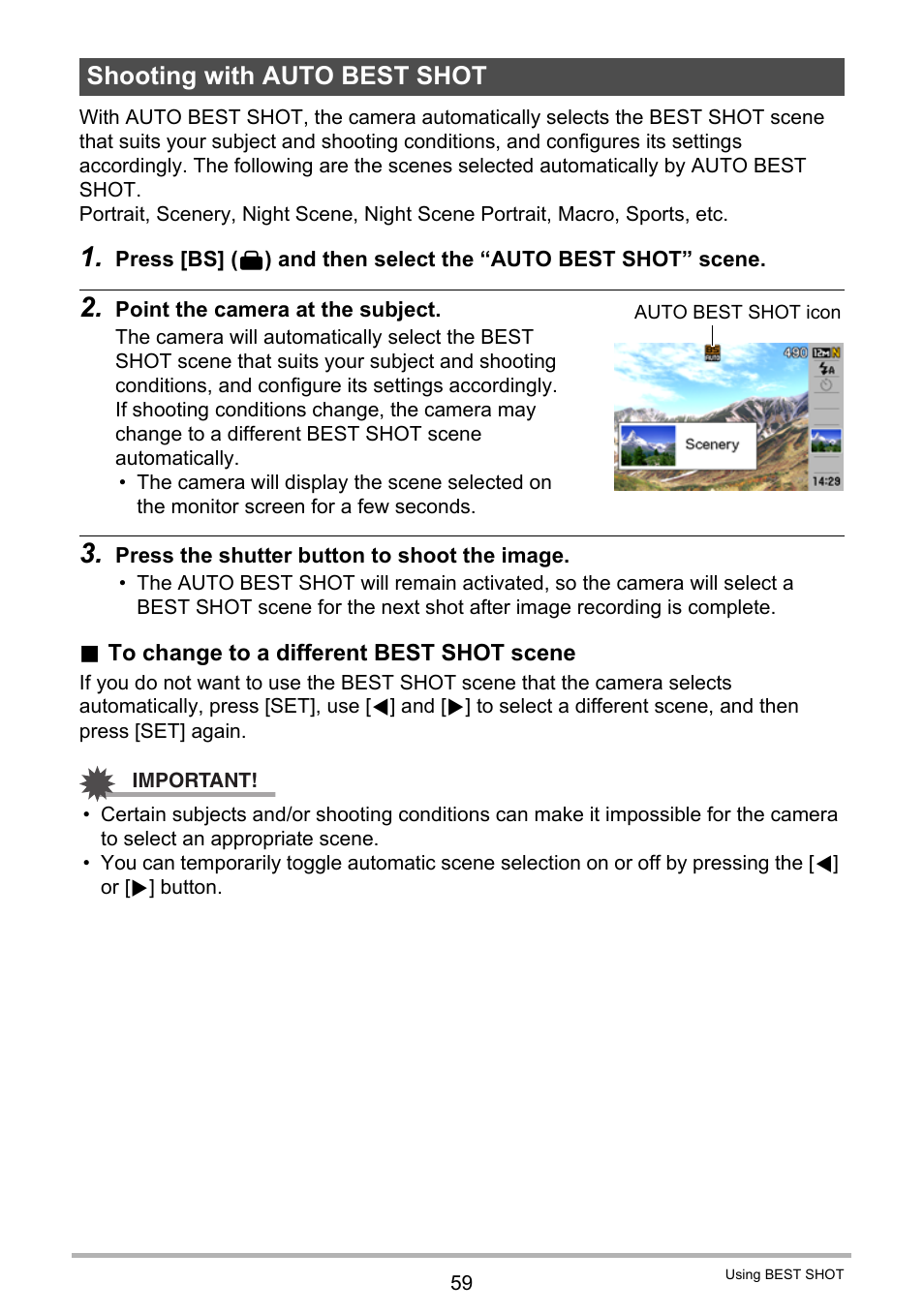 Shooting with auto best shot | Casio EX-S12 User Manual | Page 59 / 216